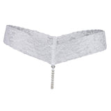 Maxbell Sexy Women Crotchless Panties Sheer Lace Thong Underwear Pearls Strings White