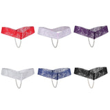 Maxbell Sexy Women Crotchless Panties Sheer Lace Thong Underwear Pearls Strings White