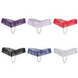 Maxbell Sexy Women Crotchless Panties Sheer Lace Thong Underwear Pearls Strings White