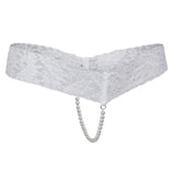 Maxbell Sexy Women Crotchless Panties Sheer Lace Thong Underwear Pearls Strings White