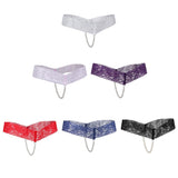 Maxbell Sexy Women Crotchless Panties Sheer Lace Thong Underwear Pearls Strings White