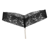 Maxbell Sexy Women Crotchless Panties Sheer Lace Thong Underwear Pearls Strings Black