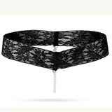 Maxbell Sexy Women Crotchless Panties Sheer Lace Thong Underwear Pearls Strings Black