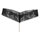 Maxbell Sexy Women Crotchless Panties Sheer Lace Thong Underwear Pearls Strings Black