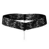 Maxbell Sexy Women Crotchless Panties Sheer Lace Thong Underwear Pearls Strings Black