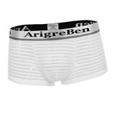 Men's Breathable Mesh Stripe Low Waist Boxer Briefs Underwear Shorts L White