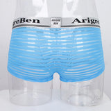 Maxbell Men's Breathable Mesh Stripe Low Waist Boxer Briefs Underwear Shorts M Blue