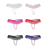 Maxbell Womens Sheer Lace Pearl Mini G-string Briefs Panties Underwear T-back Black