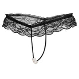 Maxbell Womens Sheer Lace Pearl Mini G-string Briefs Panties Underwear T-back Black