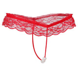 Maxbell Womens Sheer Lace Pearl Mini G-string Briefs Panties Underwear T-back Red