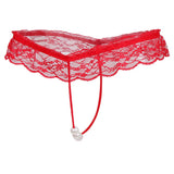 Maxbell Womens Sheer Lace Pearl Mini G-string Briefs Panties Underwear T-back Red