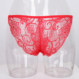 Womens Sheer Lace Floral Mesh Mini Briefs Panties Underwear Thongs Red