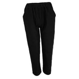 Maxbell Women Loose Solid Cotton Linen High Waist Harem Pants with Pockets S Black
