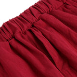 Maxbell Women Loose Solid Cotton Linen High Waist Harem Pants with Pockets S Red