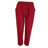 Maxbell Women Loose Solid Cotton Linen High Waist Harem Pants with Pockets L Red