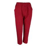 Maxbell Women Loose Solid Cotton Linen High Waist Harem Pants with Pockets L Red