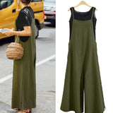 Maxbell Women's Loose Linen Suspender Trousers Wide Leg Overalls Jumpsuit Romper 2XL Green