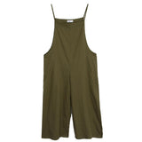 Maxbell Women's Loose Linen Suspender Trousers Wide Leg Overalls Jumpsuit Romper 2XL Green