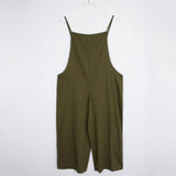 Maxbell Women's Loose Linen Suspender Trousers Wide Leg Overalls Jumpsuit Romper 2XL Green