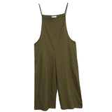 Maxbell Women's Loose Linen Suspender Trousers Wide Leg Overalls Jumpsuit Romper 2XL Green