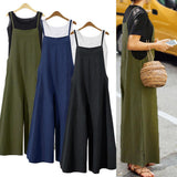 Maxbell Women's Loose Linen Suspender Trousers Wide Leg Overalls Jumpsuit Romper 2XL Green