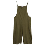Maxbell Women's Loose Linen Suspender Trousers Wide Leg Overalls Jumpsuit Romper 2XL Green