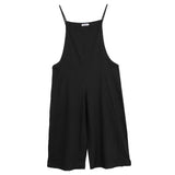 Maxbell Women's Loose Linen Suspender Trousers Wide Leg Overalls Jumpsuit Romper 3XL Black