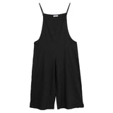 Maxbell Women's Loose Linen Suspender Trousers Wide Leg Overalls Jumpsuit Romper 3XL Black