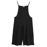 Maxbell Women's Loose Linen Suspender Trousers Wide Leg Overalls Jumpsuit Romper 3XL Black