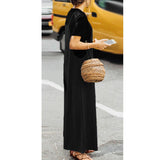 Maxbell Women's Loose Linen Suspender Trousers Wide Leg Overalls Jumpsuit Romper 3XL Black