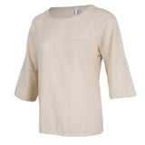 Maxbell Women's Solid 3/4 Short Sleeve Cotton Linen Blouses Top T-Shirt 3XL Apricot