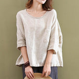 Maxbell Women's Solid 3/4 Short Sleeve Cotton Linen Blouses Top T-Shirt 3XL Apricot