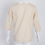 Maxbell Women's Solid 3/4 Short Sleeve Cotton Linen Blouses Top T-Shirt 3XL Apricot