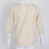 Maxbell Women's Solid 3/4 Short Sleeve Cotton Linen Blouses Top T-Shirt 3XL Apricot