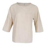 Maxbell Women's Solid 3/4 Short Sleeve Cotton Linen Blouses Top T-Shirt 3XL Apricot