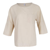 Maxbell Women's Solid 3/4 Short Sleeve Cotton Linen Blouses Top T-Shirt 3XL Apricot