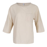 Maxbell Women's Solid 3/4 Short Sleeve Cotton Linen Blouses Top T-Shirt 3XL Apricot
