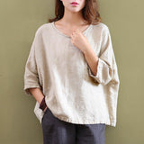 Maxbell Women's Solid 3/4 Short Sleeve Cotton Linen Blouses Top T-Shirt 3XL Apricot