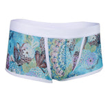 Maxbell Men's Floral Print Sheer Lace Boxers Underwear Underpants L Lake blue