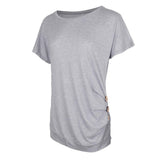 Maxbell Women Casual Button T-Shirts Summer Short Sleeve Loose Blouse Tops S Gray