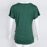 Maxbell Women Casual Button T-Shirts Summer Short Sleeve Loose Blouse Tops L Green