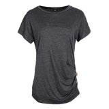 Maxbell Women Casual Button T-Shirts Summer Short Sleeve Loose Blouse Tops L Black