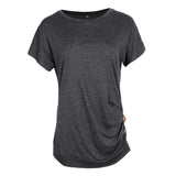 Maxbell Women Casual Button T-Shirts Summer Short Sleeve Loose Blouse Tops L Black