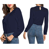 Maxbell Fashion Women Ladies Loose Casual Chiffon Long Sleeve Shirt Tops Blouse S Blue