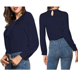 Maxbell Fashion Women Ladies Loose Casual Chiffon Long Sleeve Shirt Tops Blouse S Blue