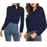 Maxbell Fashion Women Ladies Loose Casual Chiffon Long Sleeve Shirt Tops Blouse S Blue