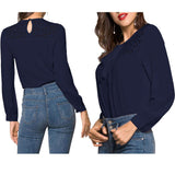 Maxbell Fashion Women Ladies Loose Casual Chiffon Long Sleeve Shirt Tops Blouse S Blue