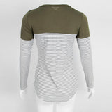 Maxbell Women Striped Suede Pocket Spliced Long Sleeve Slim T-shirt L Green