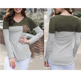 Maxbell Women Striped Suede Pocket Spliced Long Sleeve Slim T-shirt XL Green