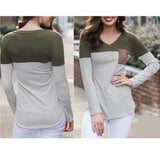 Maxbell Women Striped Suede Pocket Spliced Long Sleeve Slim T-shirt XXL Green